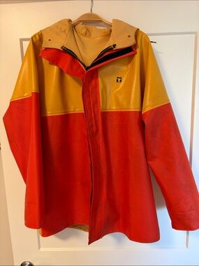 Guy Cotten Yellow & Red Waterproof Work Jacket. See measurements for size.